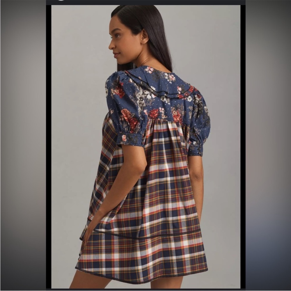 Anthropology Pilcro Floral Plaid Dress with Bow - Picture 3 of 3